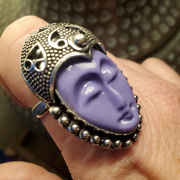 New Purple Carved Goddess Face 925 Silver Ring. - Picture 4 of 7